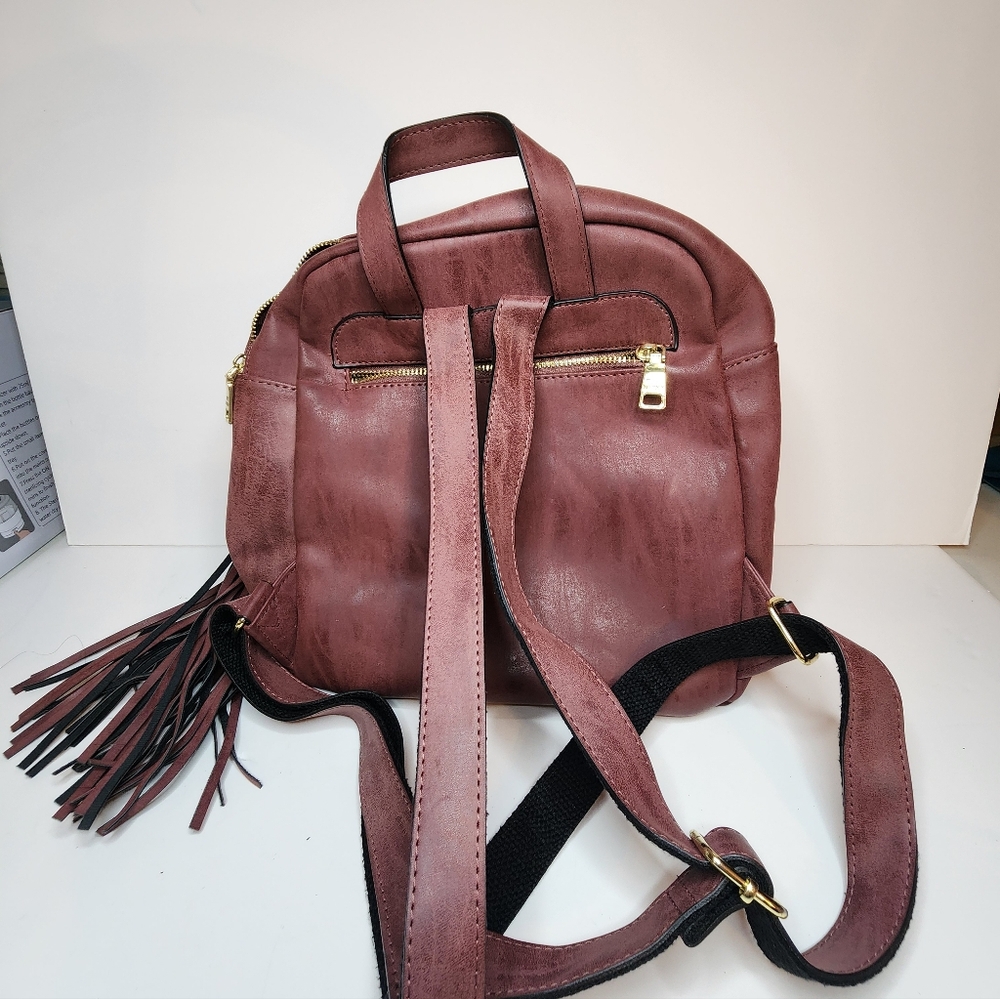 Steve Madden Mauve Backpack Purse Tassel Faux Leather Women - Picture 7 of 12